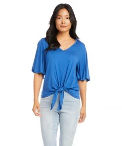 Karen Kane Petite Size Flutter Sleeve Tie-Front Top