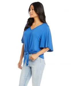 Karen Kane Petite Size Flutter Sleeve Tie-Front Top