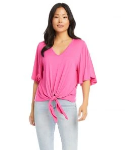 Karen Kane Petite Size Flutter Sleeve Tie-Front Top