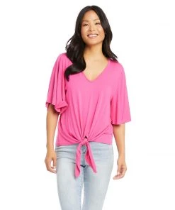 Karen Kane Petite Size Flutter Sleeve Tie-Front Top