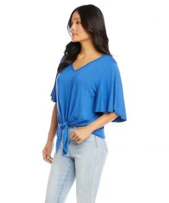 Karen Kane Flutter Sleeve Tie-Front Top Clothing