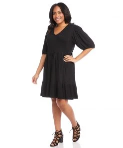 Karen Kane Plus Size Poof Sleeve Tiered Dress