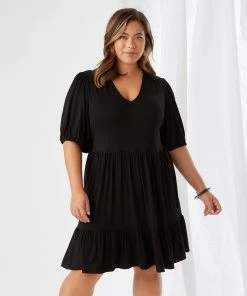 Karen Kane Plus Size Poof Sleeve Tiered Dress