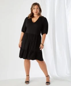 Karen Kane Plus Size Poof Sleeve Tiered Dress
