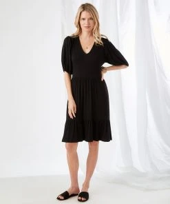 Karen Kane Poof Sleeve Tiered Dress