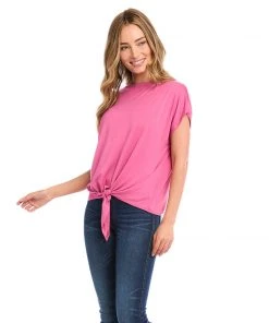Karen Kane Tops Boatneck Tie Front Top