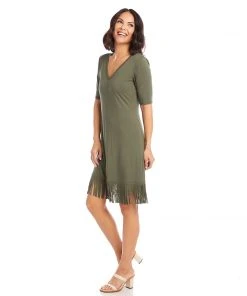 Karen Kane V-Neck Fringe Dress Clothing