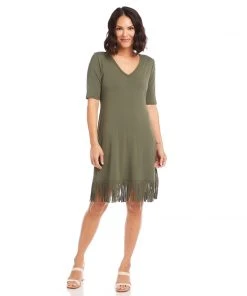 Karen Kane V-Neck Fringe Dress Clothing