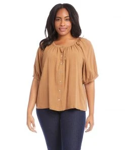 Karen Kane Tops Plus Size Short Sleeve Peasant Top