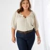 Karen Kane New Arrivals Plus Size Short Sleeve Peasant Top