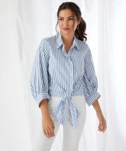 Karen Kane Stripe Tie-Front Top Clothing