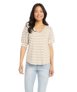 Karen Kane Petite Size Shirred Sleeve Shirttail Tee