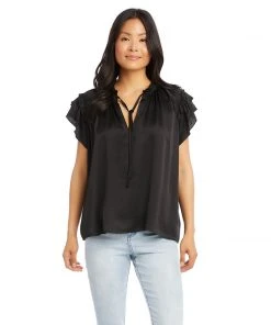 Karen Kane Flutter Sleeve Ruffle Top Clothing