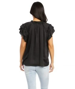 Karen Kane Flutter Sleeve Ruffle Top Clothing