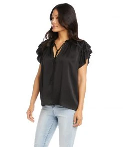 Karen Kane Flutter Sleeve Ruffle Top Clothing