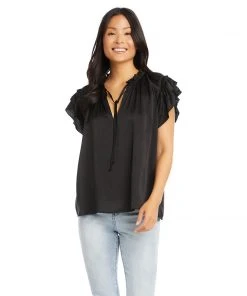 Karen Kane Flutter Sleeve Ruffle Top Clothing