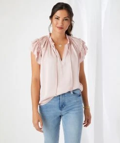 Karen Kane Flutter Sleeve Ruffle Top Clothing