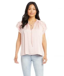 Karen Kane Flutter Sleeve Ruffle Top Clothing