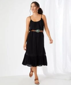 Karen Kane Clothing Lace Trim Midi Dress