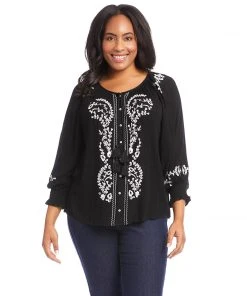 Karen Kane Tops Plus Size Embroidered Peasant Top