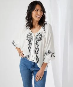 Karen Kane Embroidered Peasant Top