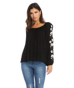 Karen Kane Embroidered Sleeve Top
