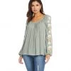 Karen Kane Tops Embroidered Sleeve Top