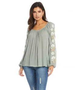 Karen Kane Tops Embroidered Sleeve Top