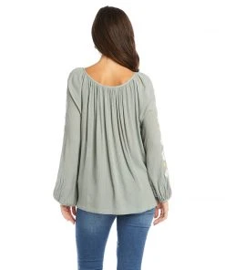 Karen Kane Tops Embroidered Sleeve Top