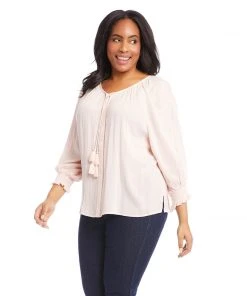 Karen Kane Plus Size Button-Up Peasant Top