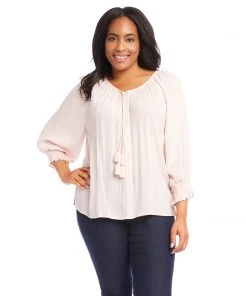 Karen Kane Plus Size Button-Up Peasant Top