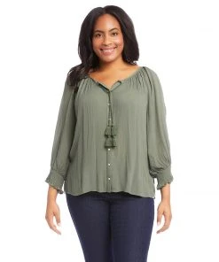 Karen Kane Plus Size Button-Up Peasant Top
