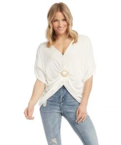 Karen Kane Rattan Buckle Twist Top Clothing