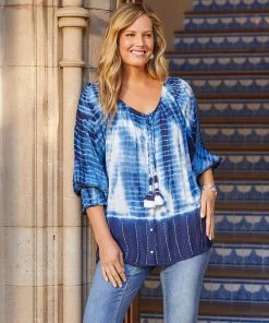 Karen Kane Plus Size Button Up Peasant Top