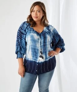Karen Kane Plus Size Button Up Peasant Top