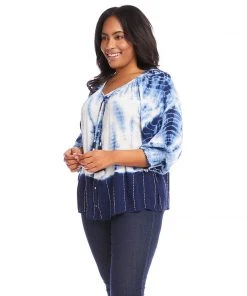 Karen Kane Plus Size Button Up Peasant Top