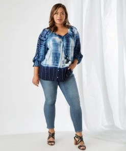 Karen Kane Plus Size Button Up Peasant Top