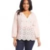 Karen Kane Plus Size Eyelet Border Peasant Top