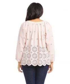 Karen Kane Plus Size Eyelet Border Peasant Top