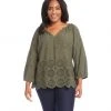Karen Kane Plus Size Eyelet Border Peasant Top