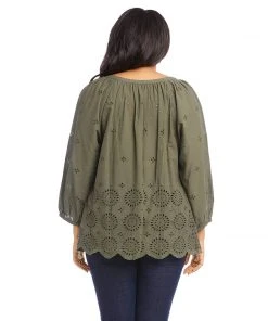 Karen Kane Plus Size Eyelet Border Peasant Top