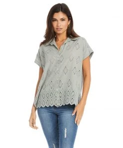 Karen Kane Extended Sleeve Eyelet Top
