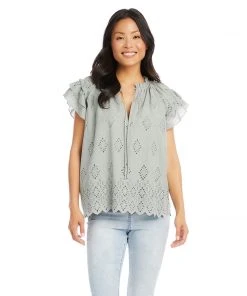 Karen Kane Flutter Sleeve Ruffle Top