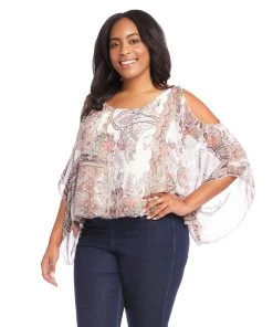 Karen Kane Plus Size Cold Shoulder Scarf Top