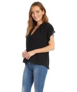 Karen Kane Clothing Flutter Sleeve Ruffle Top
