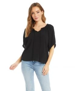 Karen Kane Short Sleeve Ruffle Tie-Neck