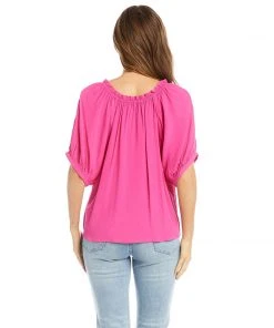 Karen Kane Clothing Short Sleeve Ruffle Tie-Neck