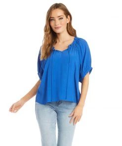 Karen Kane Clothing Short Sleeve Ruffle Tie-Neck