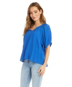 Karen Kane Clothing Short Sleeve Ruffle Tie-Neck