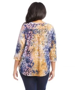 Karen Kane Plus Size Tie-Dye Burnout Shirttail Top